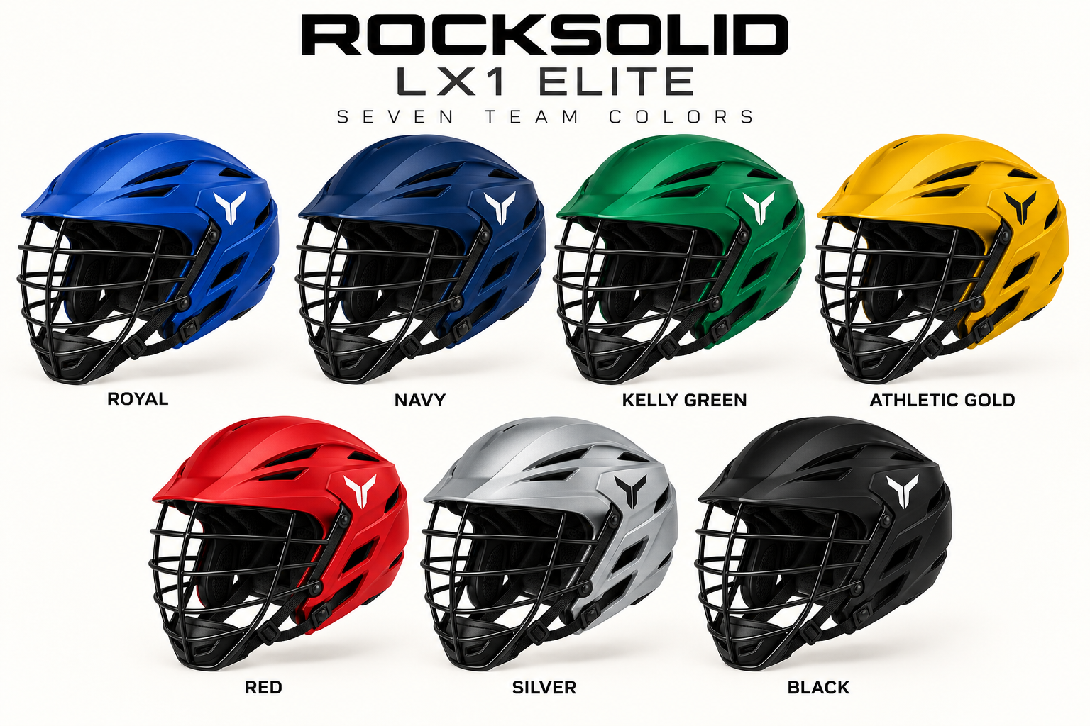 helmet-colors: Royal, Navy, Kelly Green, Athletic Gold, Red, Silver and Black