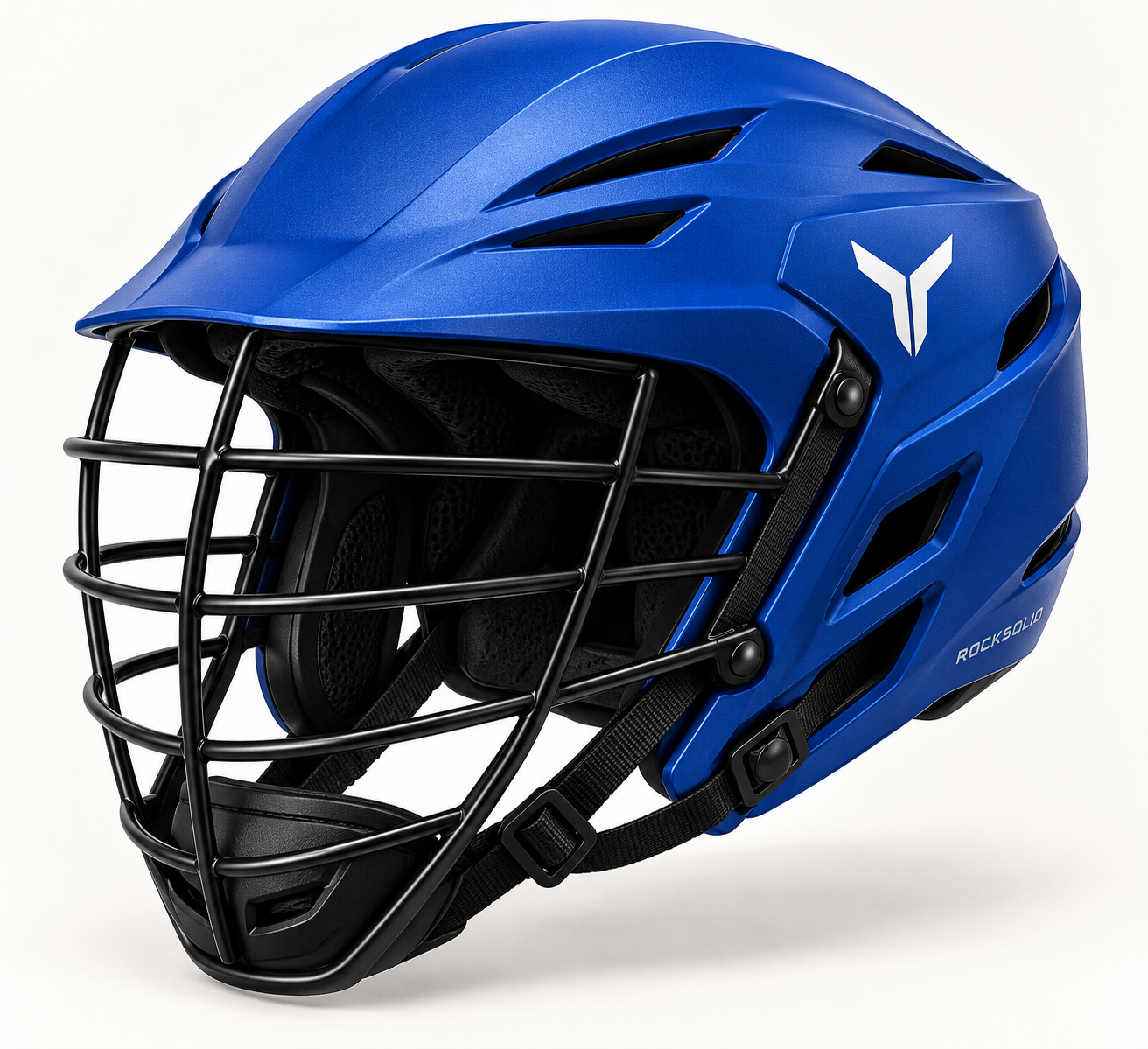 Rocksolid LX1 hard-shell lacrosse helmet concept with face cage and chin cup